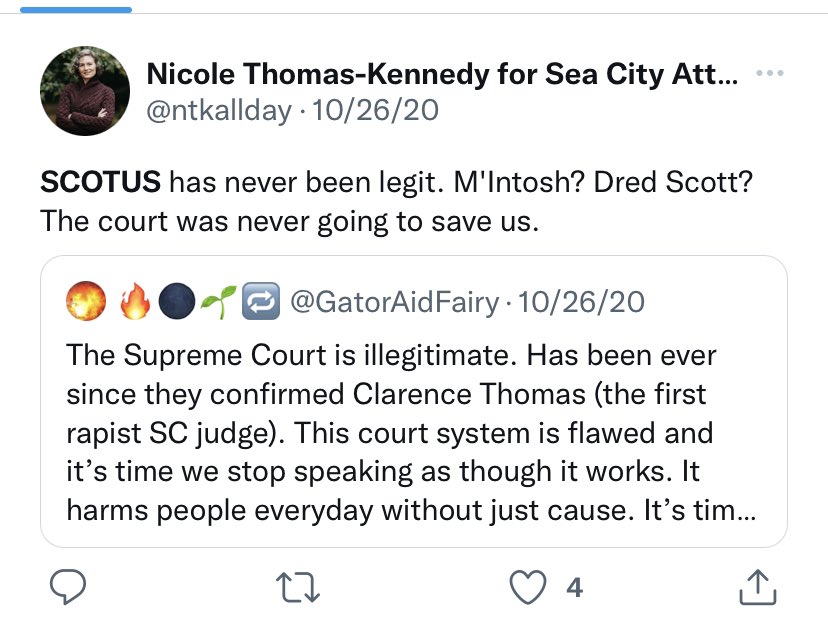 Nicole Thomas-Kennedy: "The Supreme Court has never been legit. The court was never going to save us."
