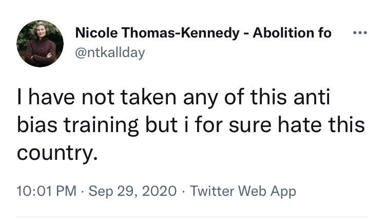 Nicole Thomas-Kennedy: "I for sure hate this country."